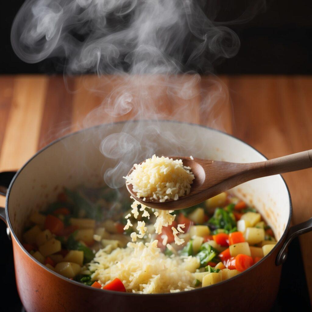 Leonardo Phoenix Finely minced garlic being added to a pot wit 2