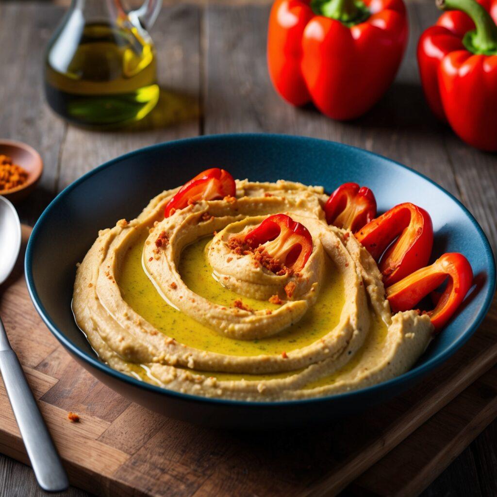 Roasted Red Pepper Hummus: Roast a red bell pepper, then stir into the hummus for added smokiness and sweetness.