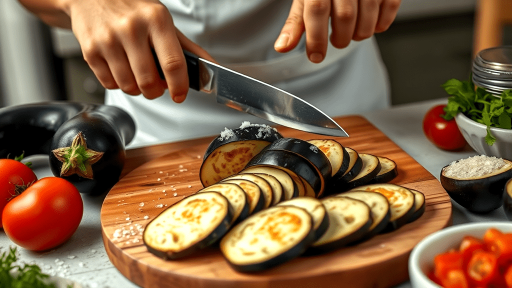 Preparing Eggplant Slices for Cooking